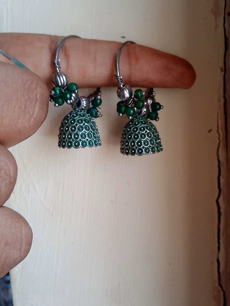 Jhumkaa earrings with green beads