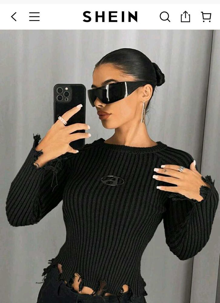 SHEIN Distressed Knit Top