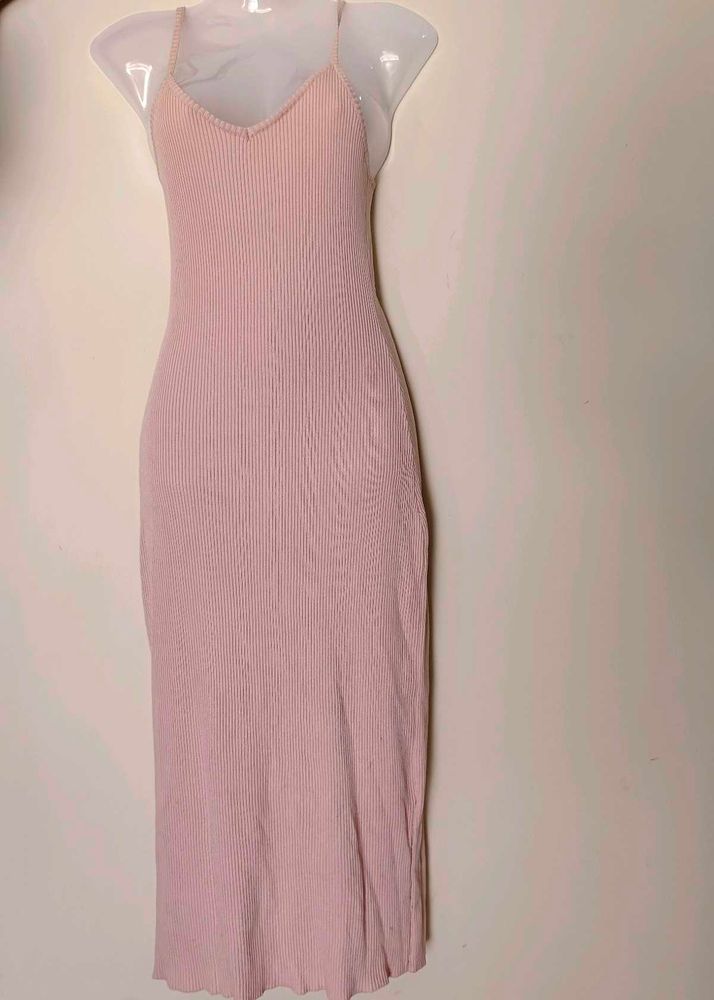 Ribbed V Neck Strappy Midaxi Dress