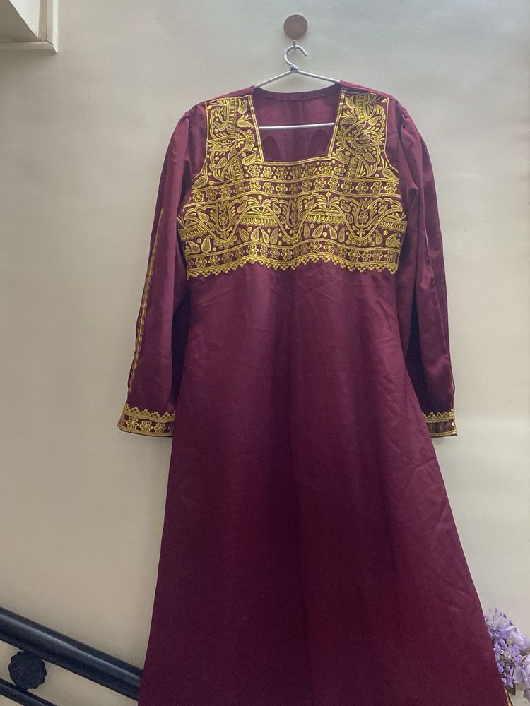 Embroidered Maroon Dress