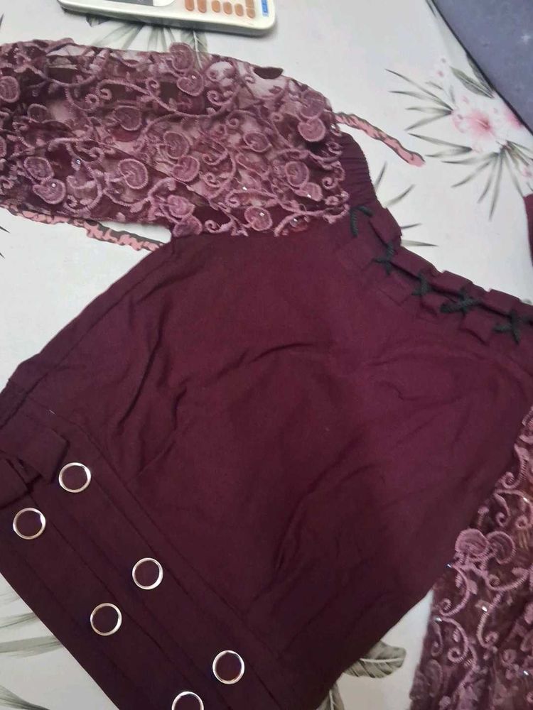 Burgundy Sexy Off Shoulder Lace Detail Top