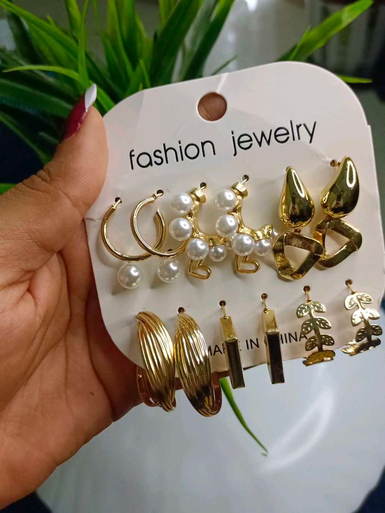 Assorted Golden Earrings Set Of 9