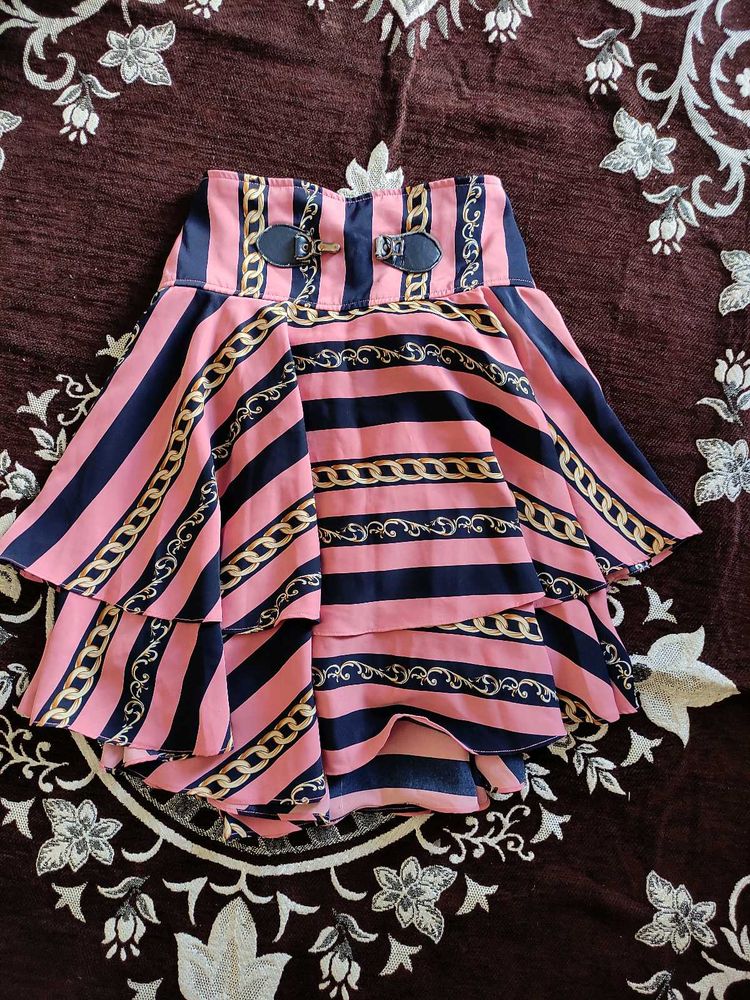 Striped &amp; Chain Detail Mini Skirt