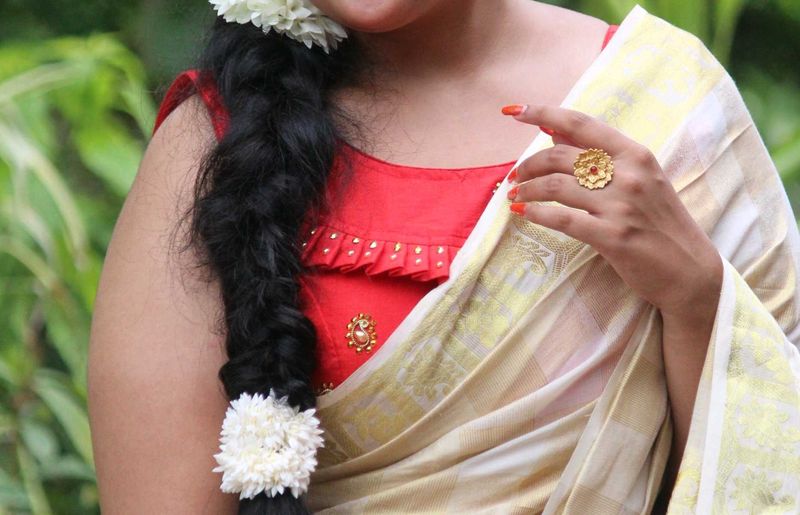 Red &amp; Gold Embellished Saree Blouse