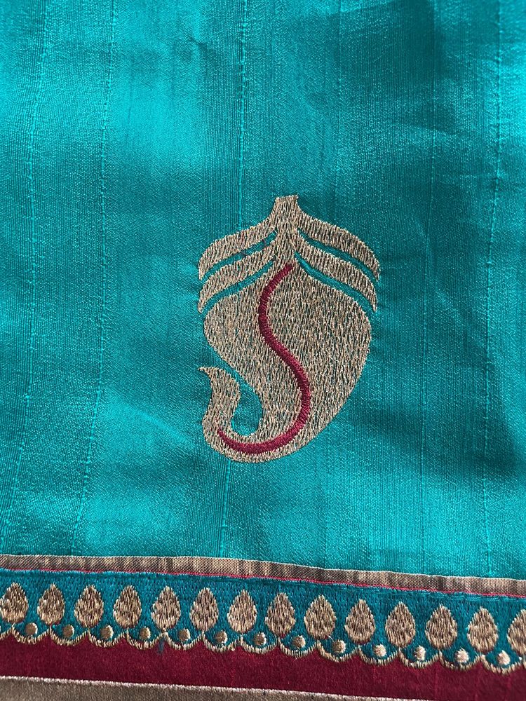 Teal Embroidered Saree Used Only Once