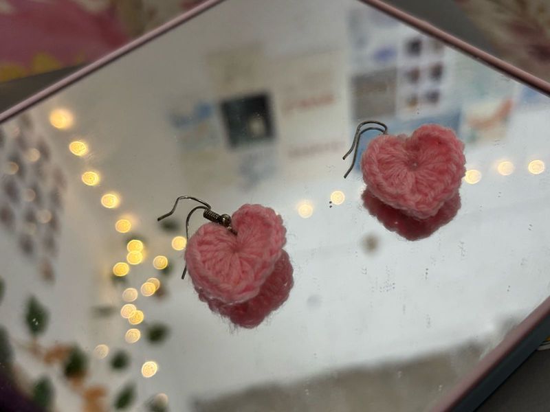 Pink Crochet Heart Earrings