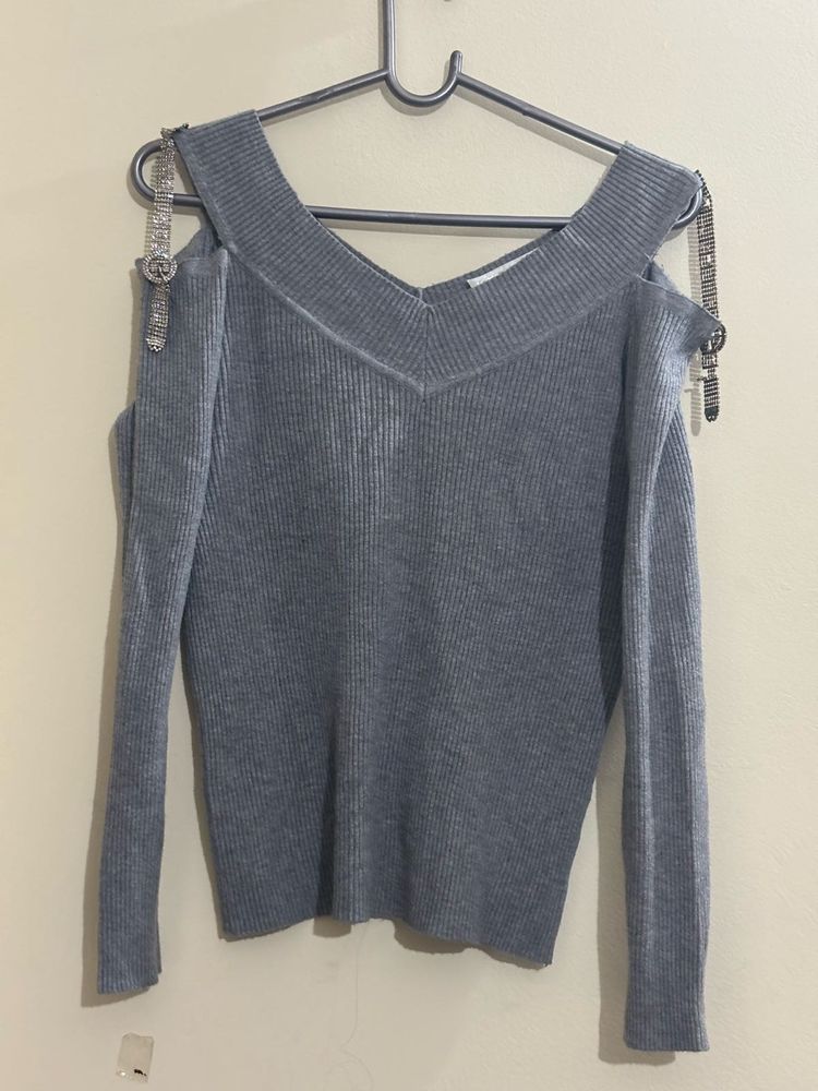 combo of Stylish Cold Shoulder and red Sweater