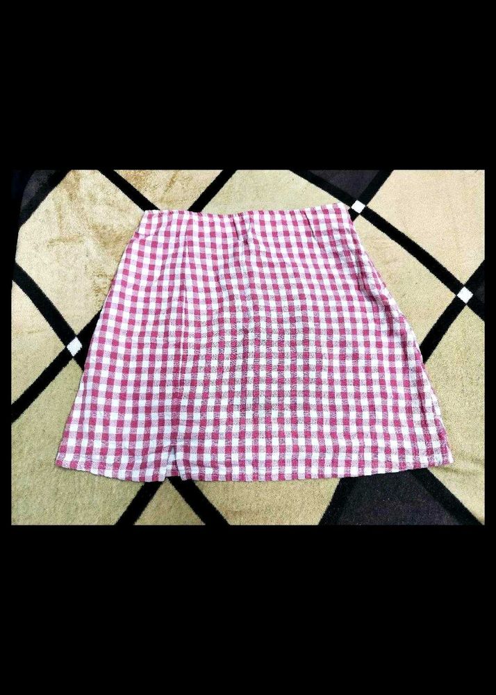 Pink &amp; White Checkered Skirt
