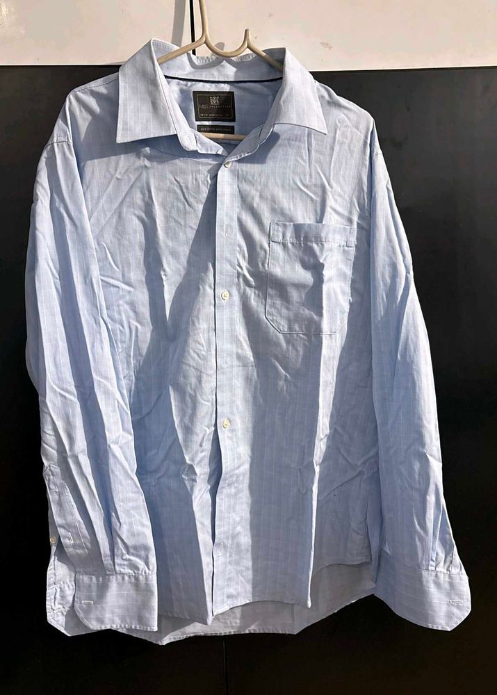 M&amp;S Tailored Fit Light Blue Checkered Shirt