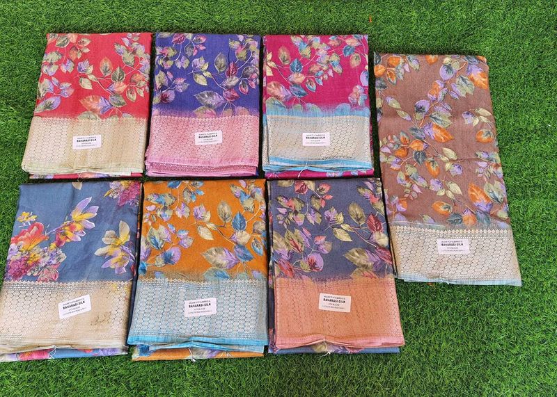 Floral Print Banarasi Silk Sarees - Set Of 7