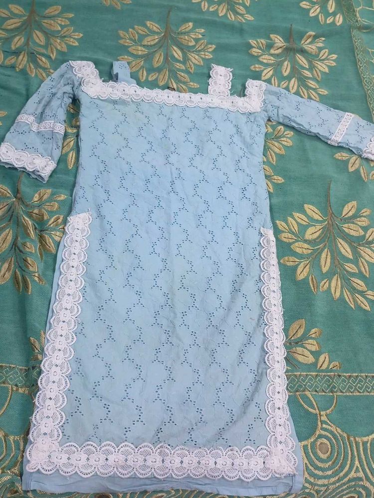 Off Shoulder Light Blue Kurti