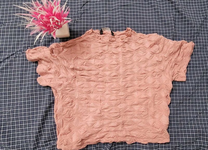 Textured Peach Short Sleeve Top