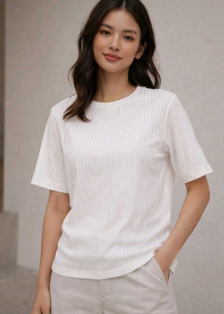 White Ribbed Knit Top