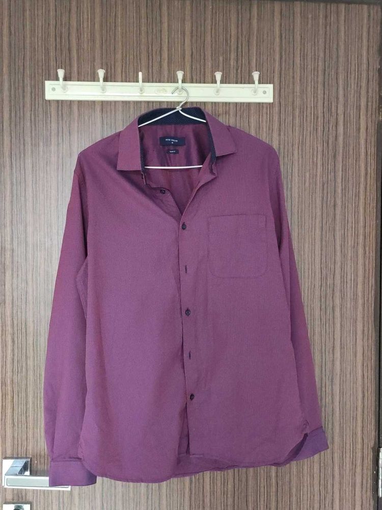 Peter England Slim Fit Formal Shirt - Burgundy