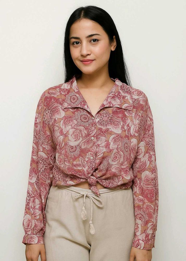 Trendy New Floral Print Tie-Front Blouse
