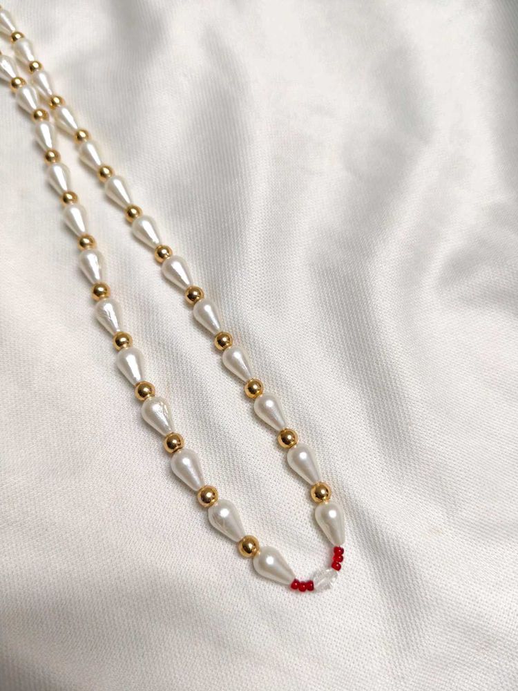 beaded Pearl &amp; Gold Necklace