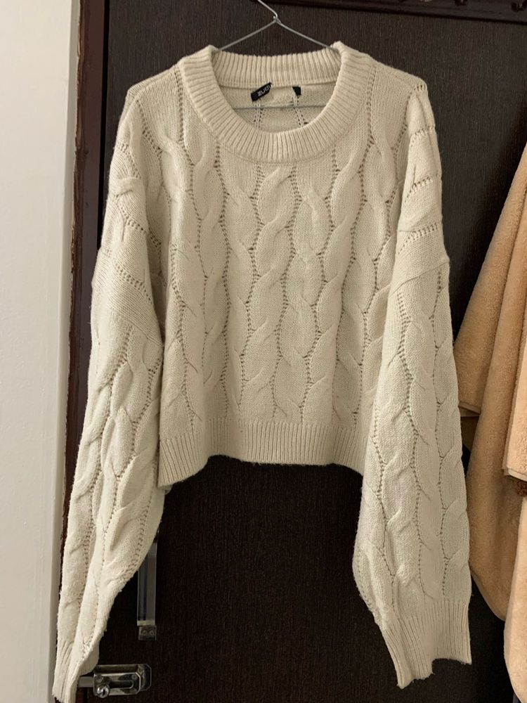 Cream Knit Cropped Sweater