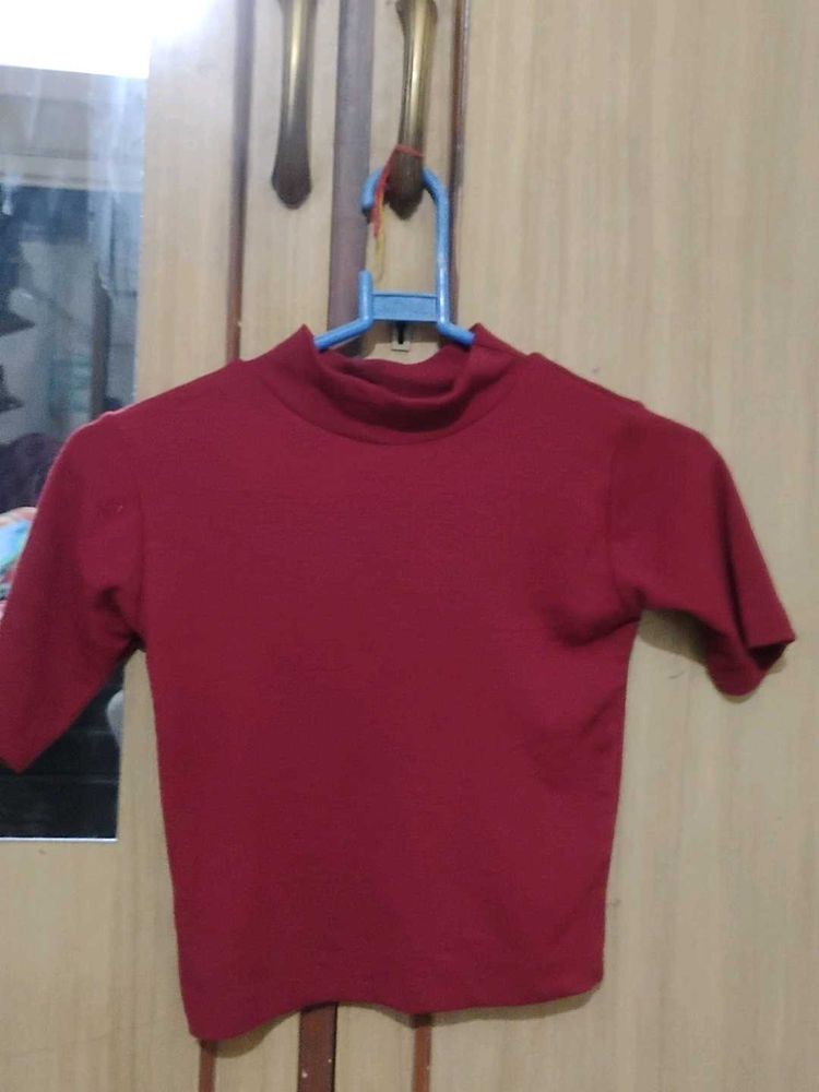 Maroon Mock Neck Crop Top