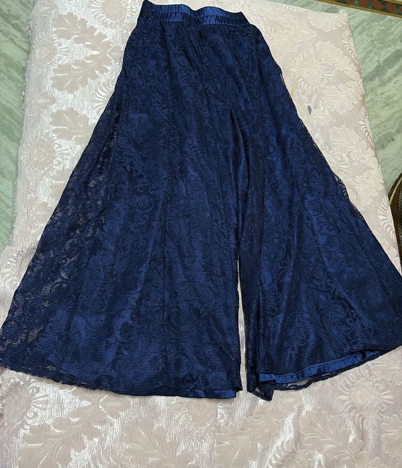 Elegant Blue Lace Palazzo Pants