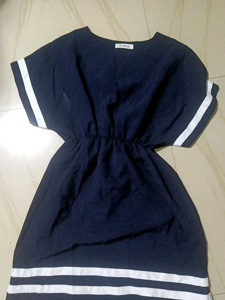 Navy Blue Striped Mini Dress