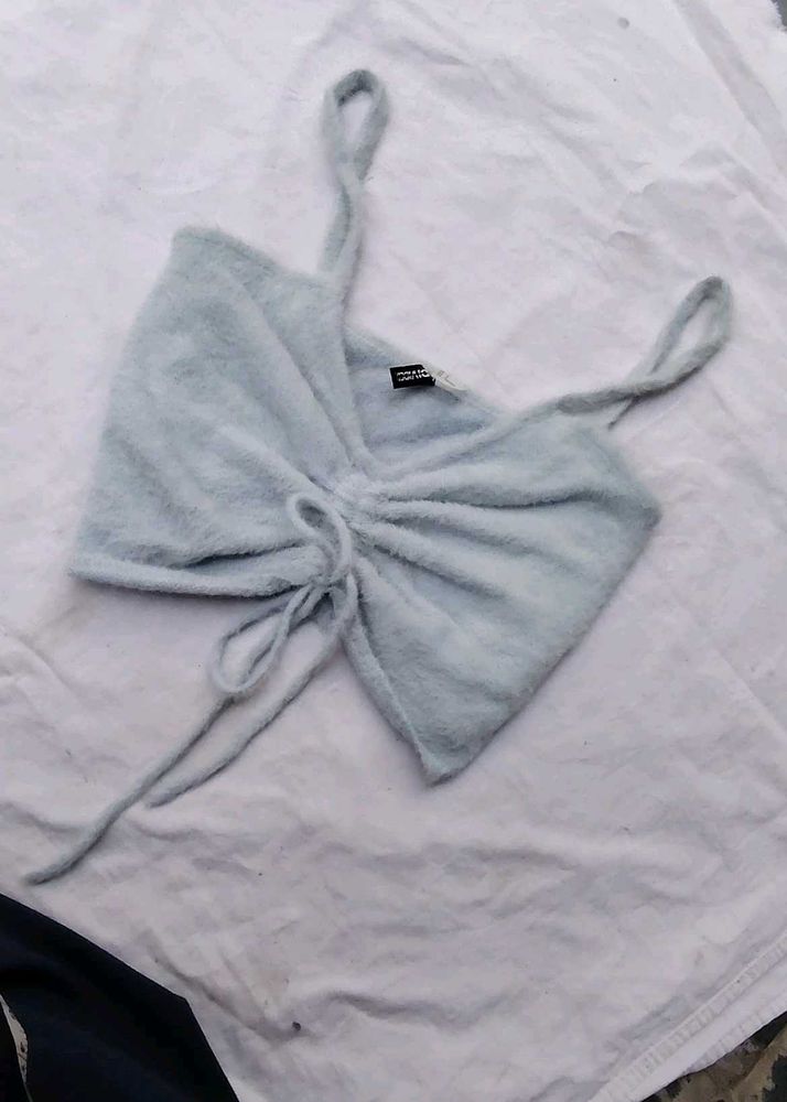 Fluffy Light Blue Crop Top