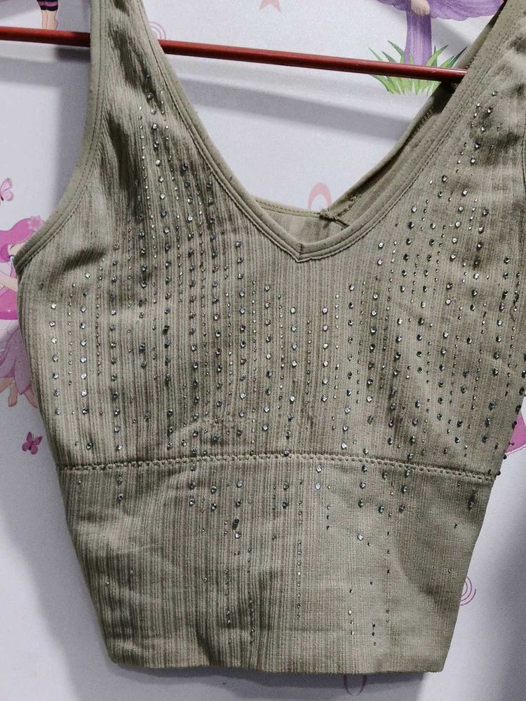 &#34;Embellished Ribbed Tank Top&#34;