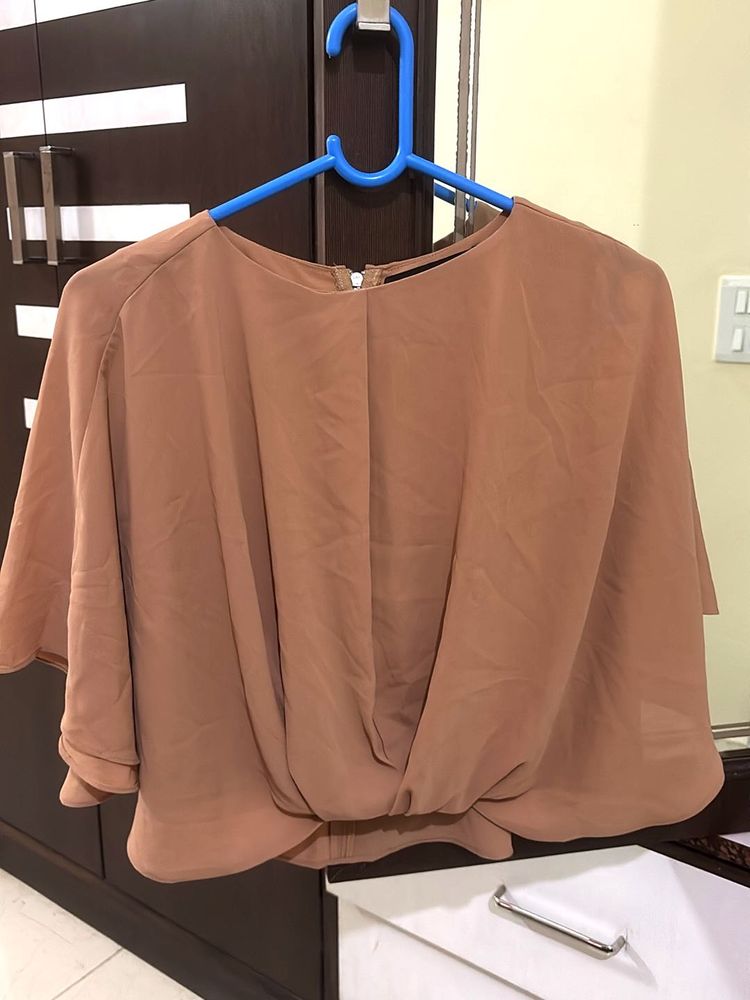 Elegant Madame Brown Blouse in cape style