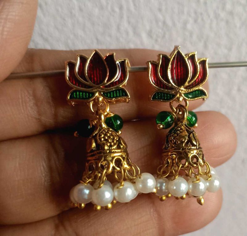 Lotus Jhumka Earrings