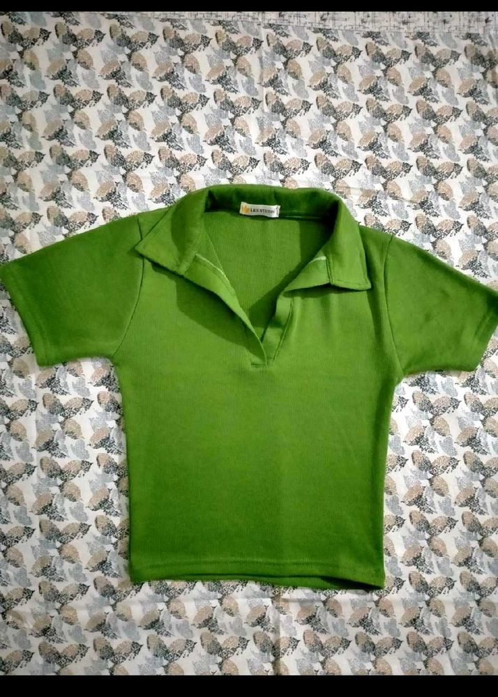 Green Polo crop Tshirt