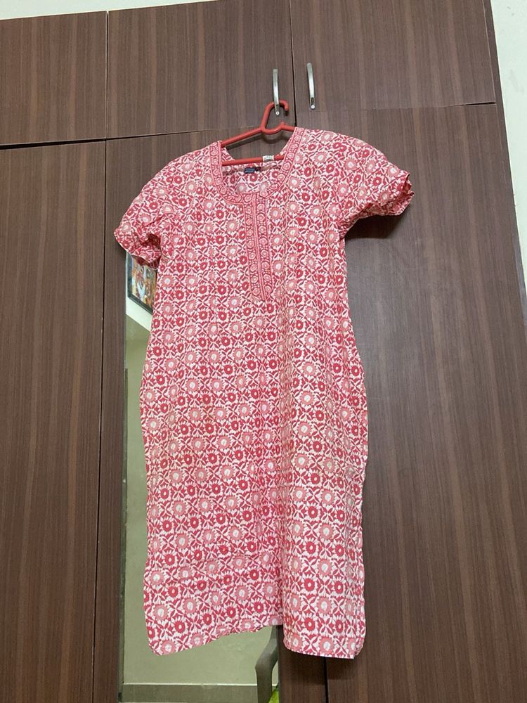 Red &amp; White Printed Dress