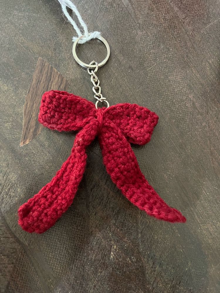 Red Crochet Bow Keychain
