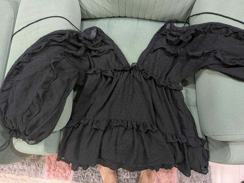 Ruffled Black Mini Dress