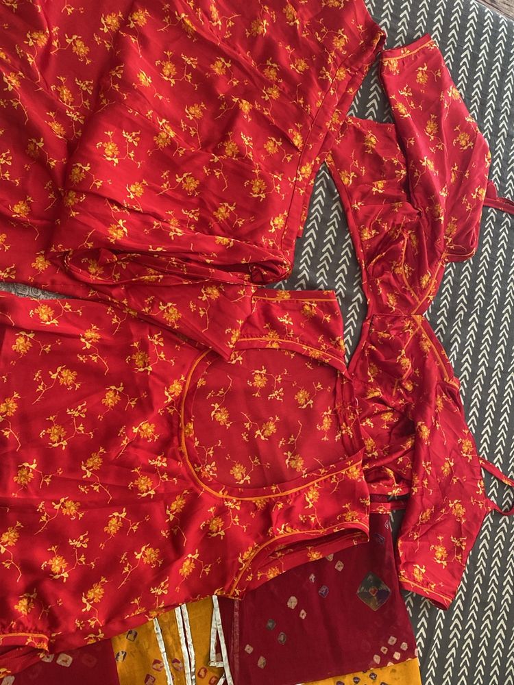 Red Floral Print Rajputi Poshak