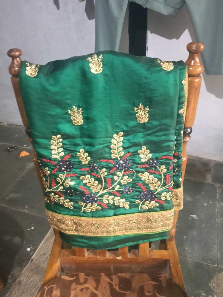 Emerald Green Embroidered Saree