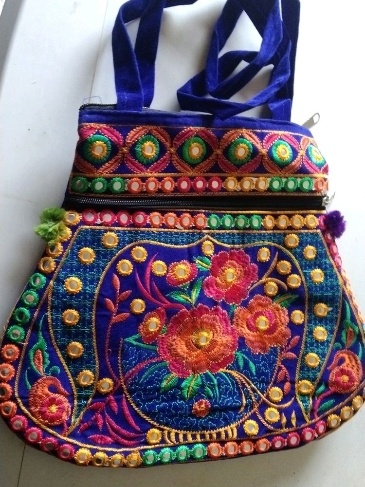 Blue Colour Purse, Colorful Embroidery