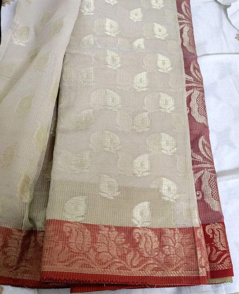 Elegant Beige Saree with Floral Border