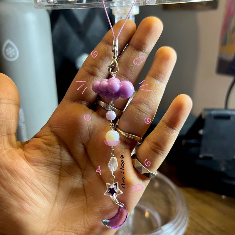 Purple Themed Handmade Beaded Phone Charm
