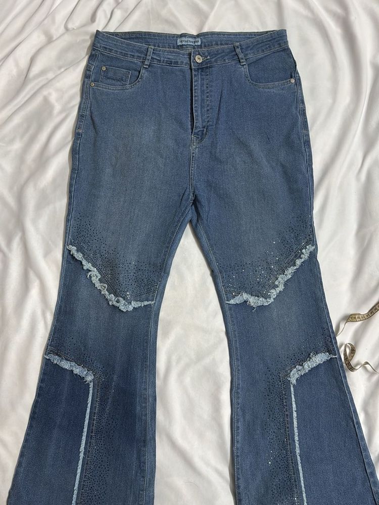 High Waisted Embellished Flare Jeans