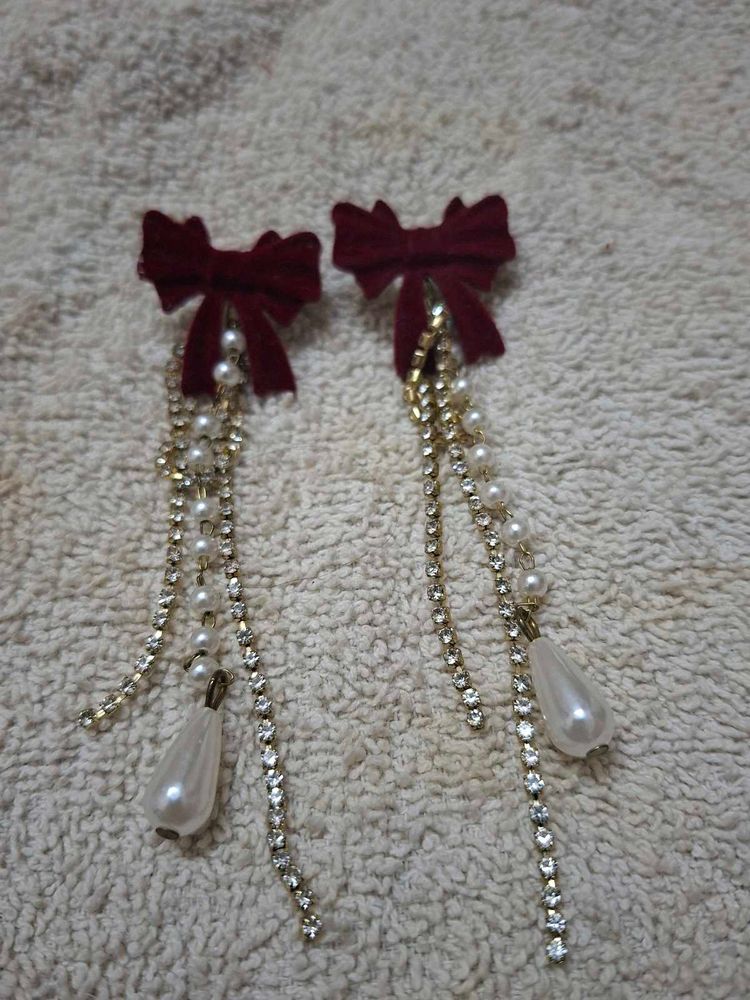 Bow &amp; Pearl Dangle Earrings