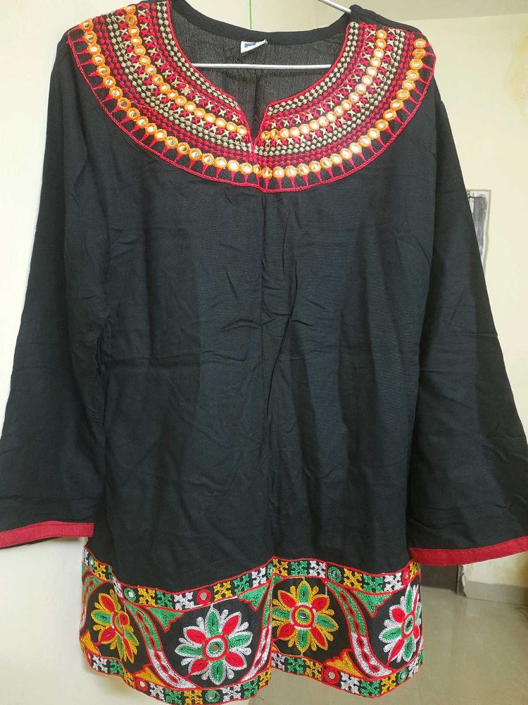 Embroidered Short Kurti (Black)