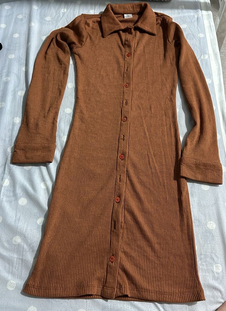 Brown Bodycon Ribbed Dress