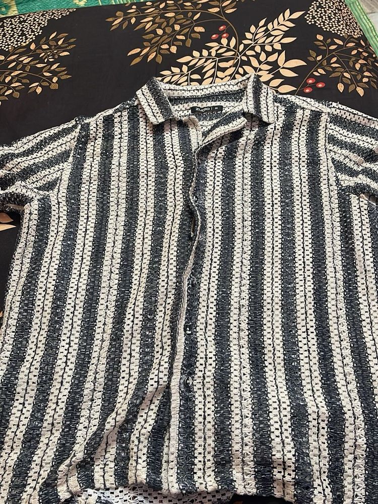 Striped Knit Button-Down
