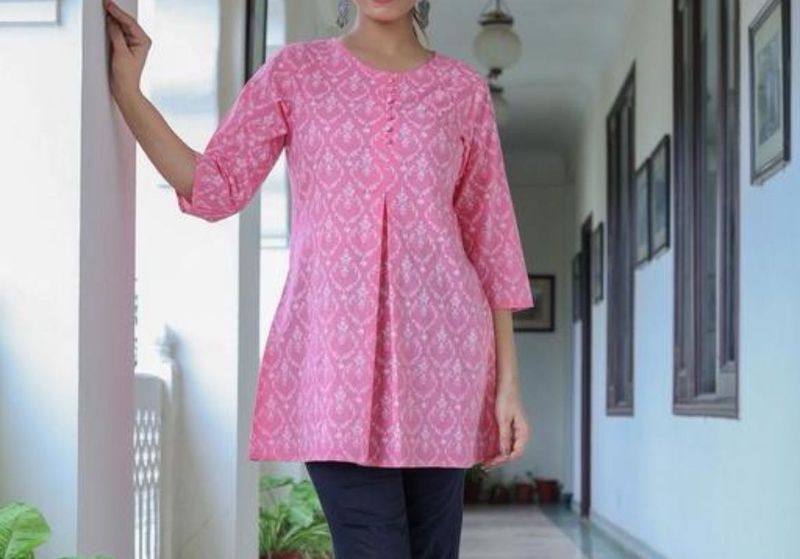 Pink Cotton Short Kurti