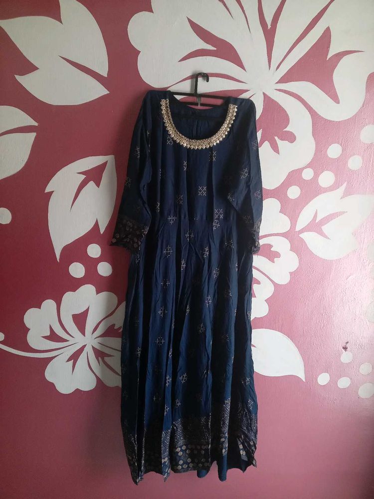 Pure Cotton Full Gown Navy Blue Kurti