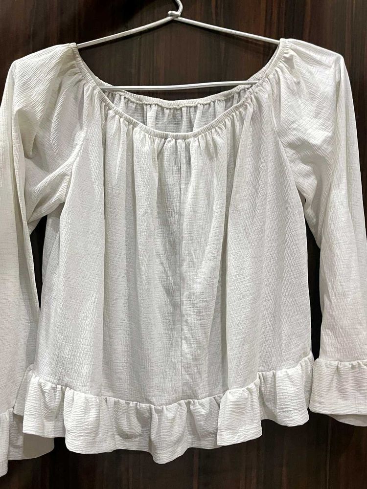 White Ruffle Long Sleeve Top