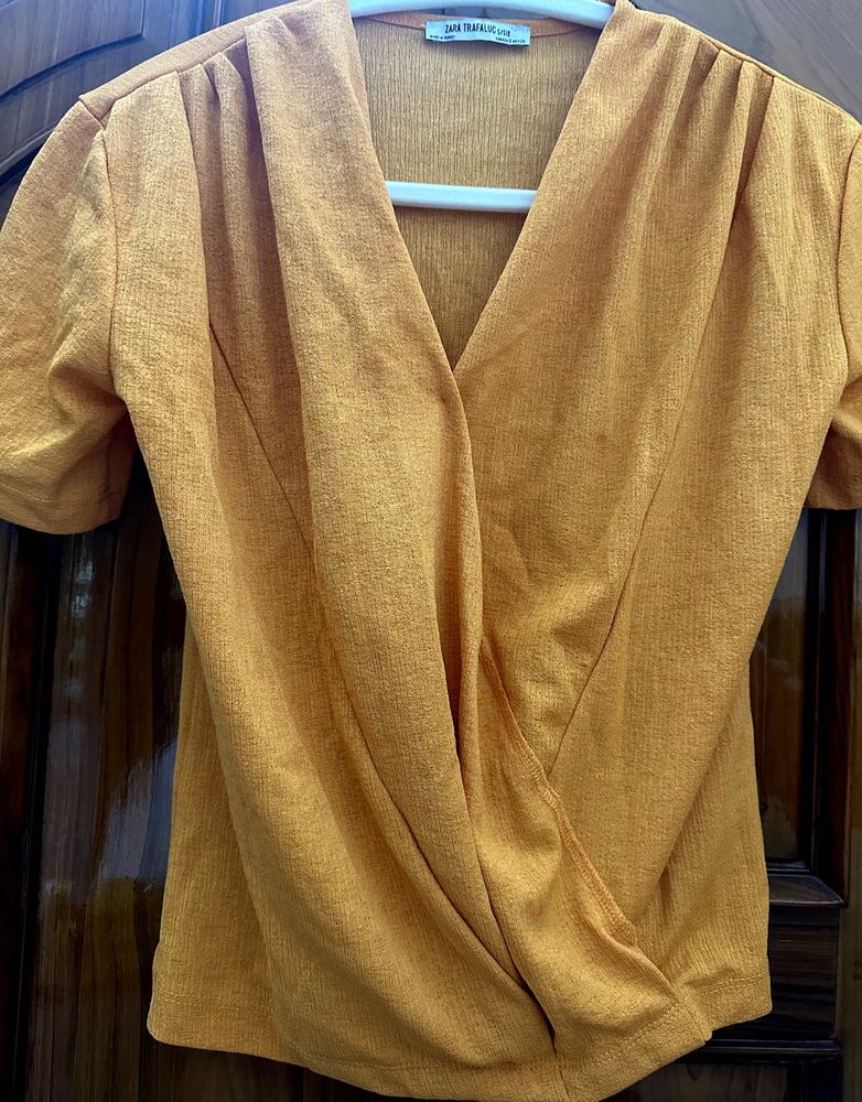 ZARA Mustard Wrap Top