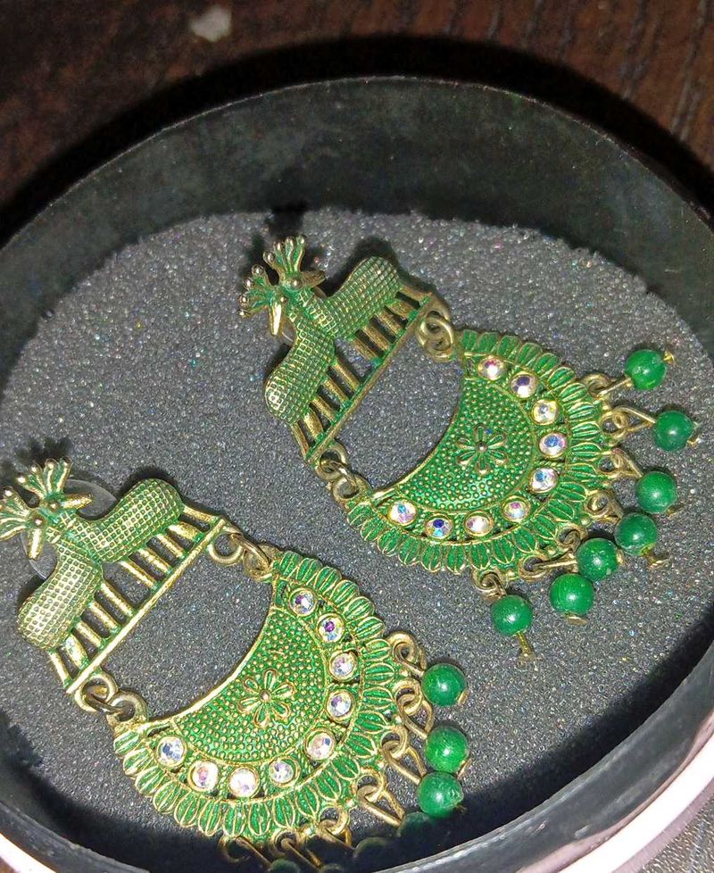 Green Jhumka Earrings