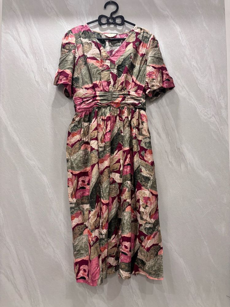 Vintage Print Midi Dress