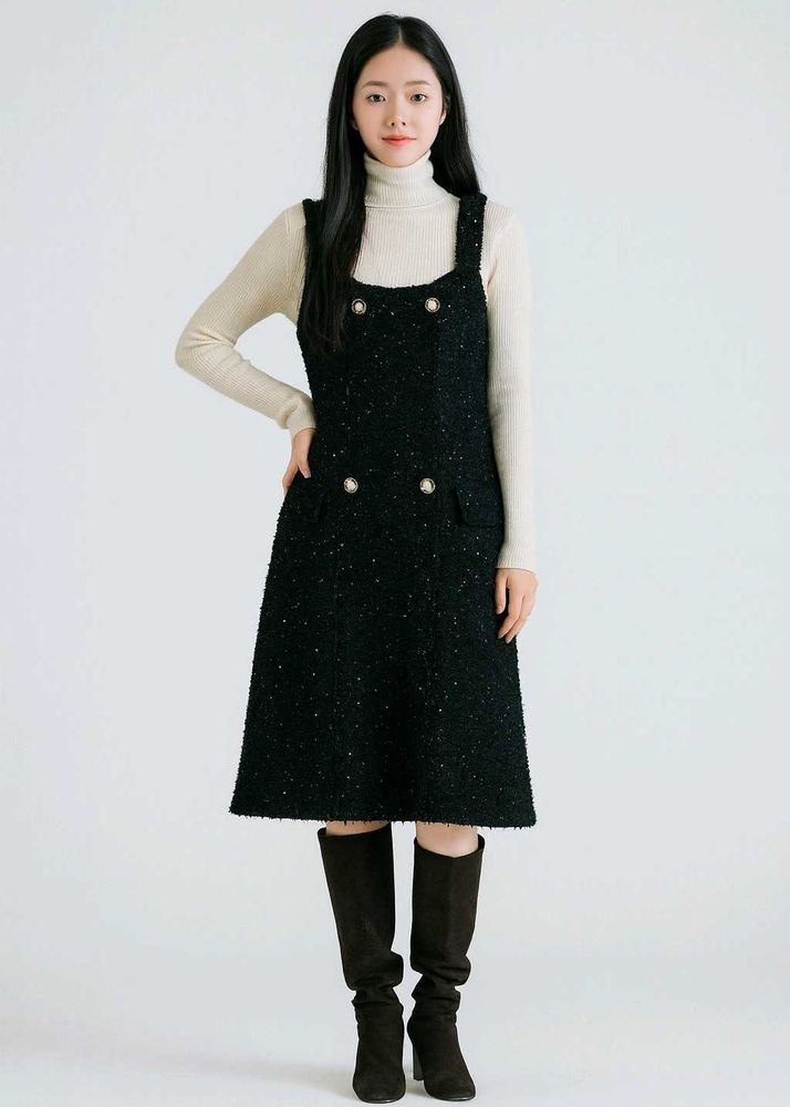 korean Chic Black Pinafore Dress