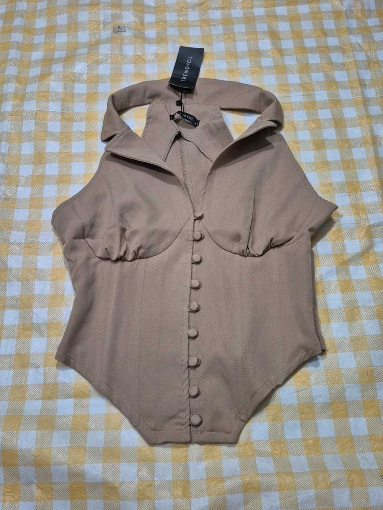 Brown Chic Look Corset Top